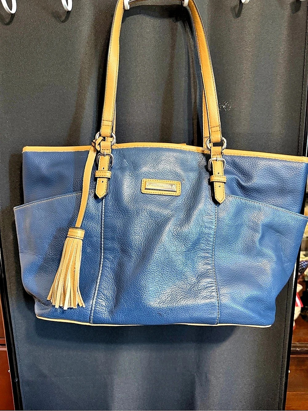 Tignanello Blue & Tan Leather Tote Bag